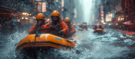Rescue operation. Bad weather. Flood disaster.の素材