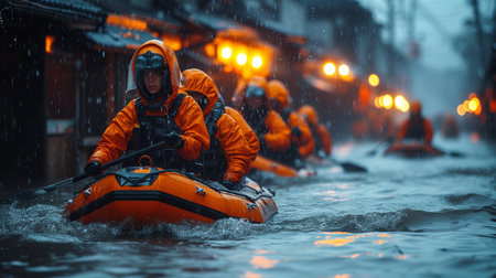 Rescue operation. Bad weather. Flood disaster.の素材
