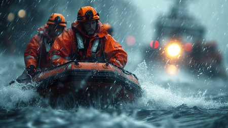 Rescue operation. Bad weather. Flood disaster.の素材