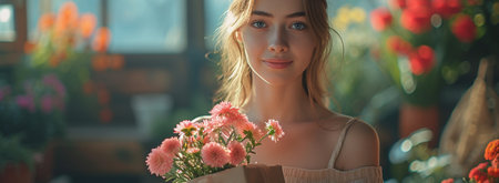 Woman with flowers.の素材