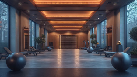 Modern fitness class interior.の素材