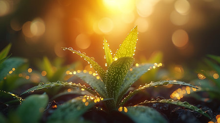 Aloe vera cover with drops of water.の素材