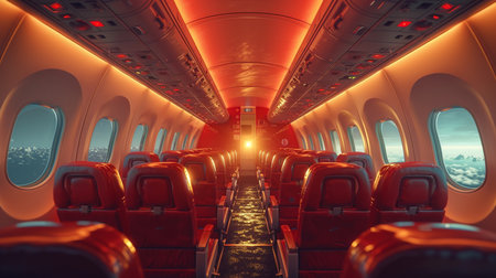 Seats of passenger aircraft cabin.の素材