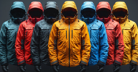 Rain jackets in various colors.の素材