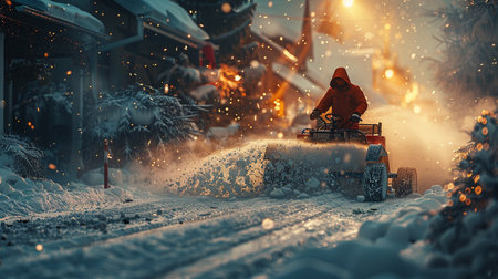 Man clears snow in the street.の素材