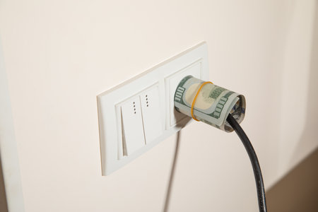 Electric power plug and dollar with an electric socket.
