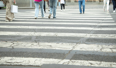 People crossing the zebra on the road.