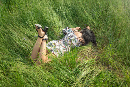 Caucasian sexy girl in the nature.の写真素材