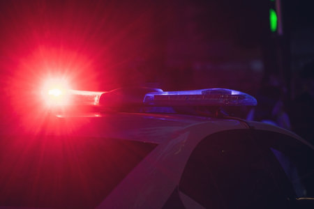 Police car in the city at night.