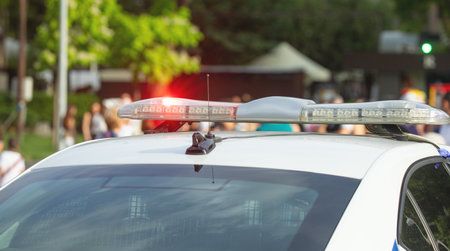 Police car in the city at daytime.の写真素材