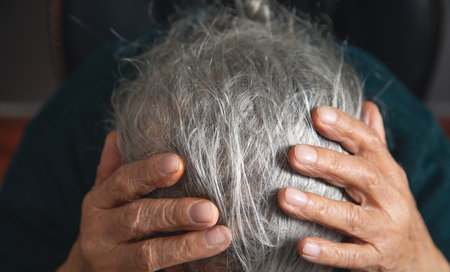 Caucasian elderly woman with a white hair.の写真素材