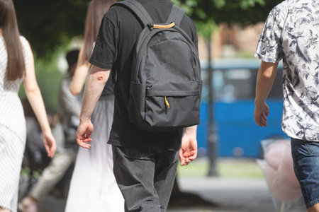 Tourist in a backpack in the city.の写真素材