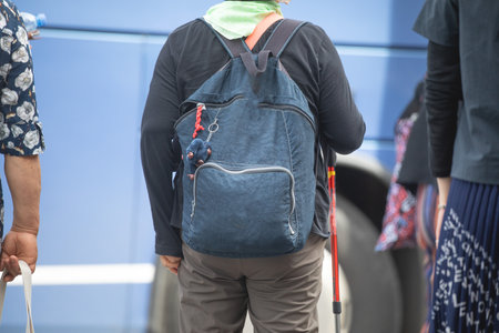 Tourist in a backpack in the city.の写真素材