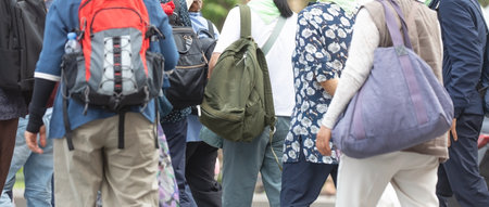 Tourist in a backpack in the city.の写真素材