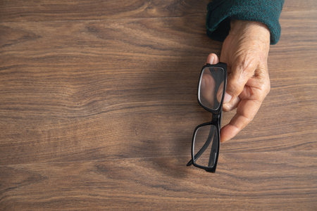 Caucasian elderly woman with eyeglasses.の写真素材