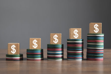 Dollar symbols on wooden cube. Business. Financeの写真素材