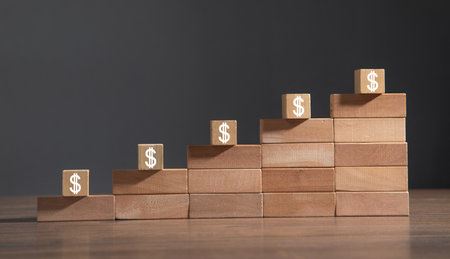 Dollar symbols on wooden cube. Business. Financeの写真素材