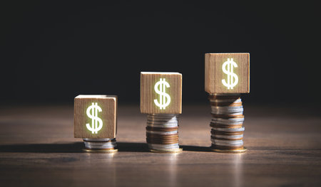 Dollar symbols on wooden cube. Business. Financeの写真素材