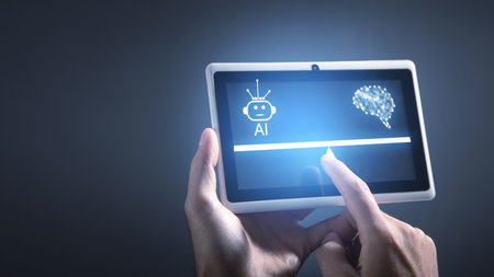 Man showing human brain with a Ai robot on scales.