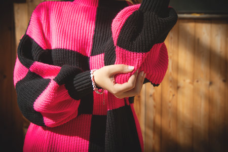 Caucasian woman suffering from elbow pain.の写真素材