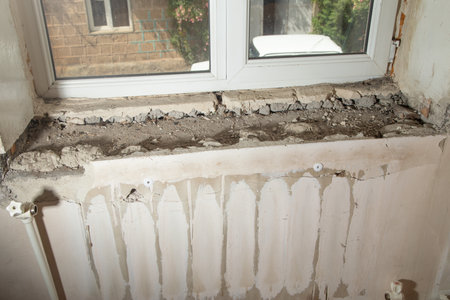 Old window sill before renovation at home.の写真素材