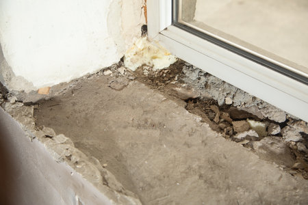 Old window sill before renovation at home.の写真素材
