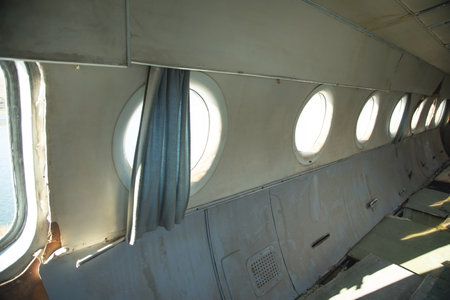 Inside interior view of abandoned plane.の写真素材