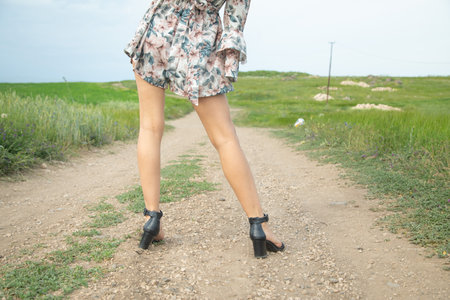 Caucasian girl in the nature.の写真素材