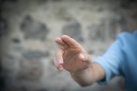 Human hand touching in empty screen.