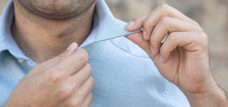 Man wearing summer shirt with short sleeves.の写真素材