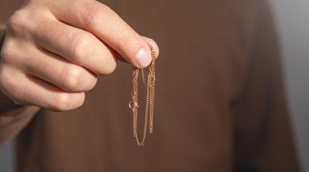 Caucasian man with a golden necklace.の写真素材