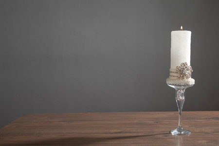 White burning decorative beautiful candle.の写真素材