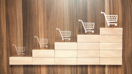 Shopping cart growth. Increase in salesの写真素材