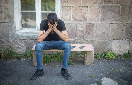 Stressed caucasian man. Depression. Stressの写真素材