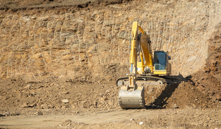 Excavator working at construction site.の写真素材
