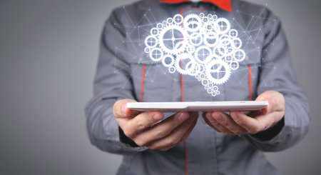 Caucasian human showing human brain.の写真素材