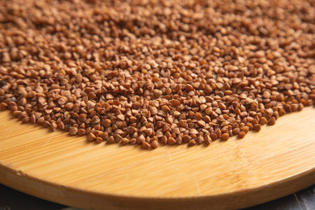 Close up of buckwheat grain. Vegan foodの写真素材