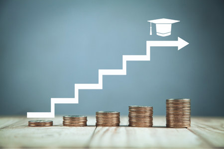 Graduation cap with a stairs. Education. Development