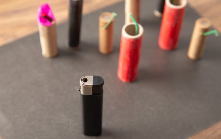 Firecrackers on the black background.の写真素材
