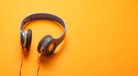 Blue headphones. Minimal concept. Technologyの写真素材