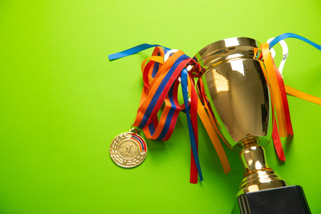 Winner medal, golden trophy. Success. Winの写真素材