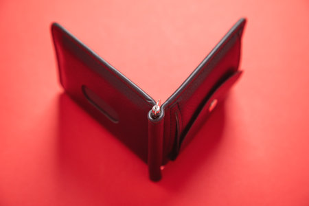 Black leather wallet. Fashion. Financeの写真素材