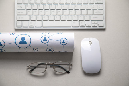 Social media networks and interactions on paper with a business objects.