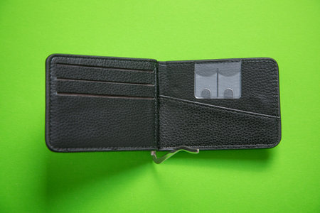 Black leather wallet. Fashion. Financeの写真素材