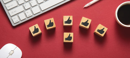 Growing thumbs up symbols. Social media. Like
