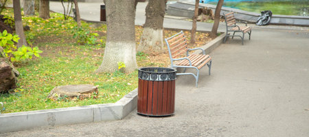 Trash bin in the park. Environment. Clean natureの写真素材
