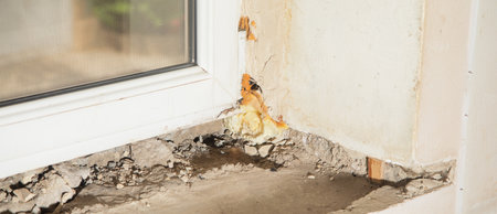 Window before renovation at home. Repairの写真素材
