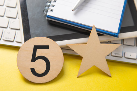 5 stars. Customer satisfaction. Feedbackの写真素材