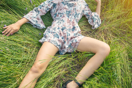 Caucasian young girl in the nature.の写真素材