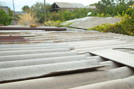 Old broken roof outdoors.の写真素材